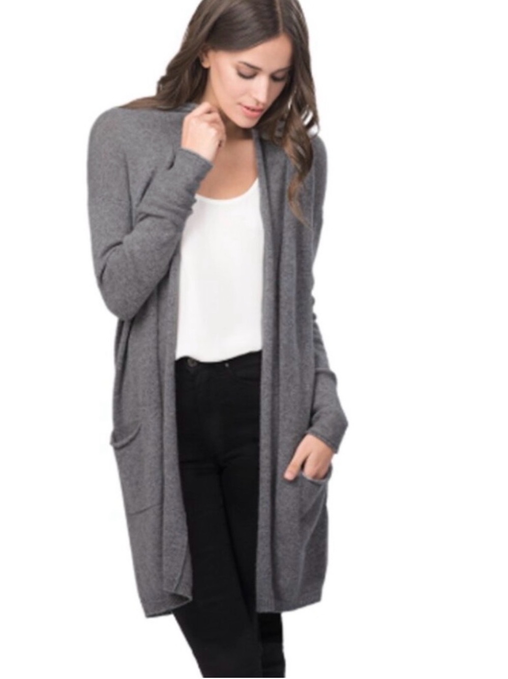 Cuyana Single Origin Cashmere Long Cardigan Gray Size M/L